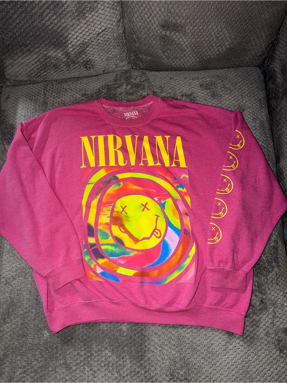 Nirvana y2k unisex Fuchsia Graphic Crewneck Sweatshirt